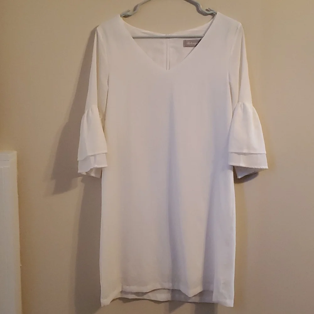 Belongsci white midi oversized dress with ruffle elbow length sleeves - Picture 1 of 6